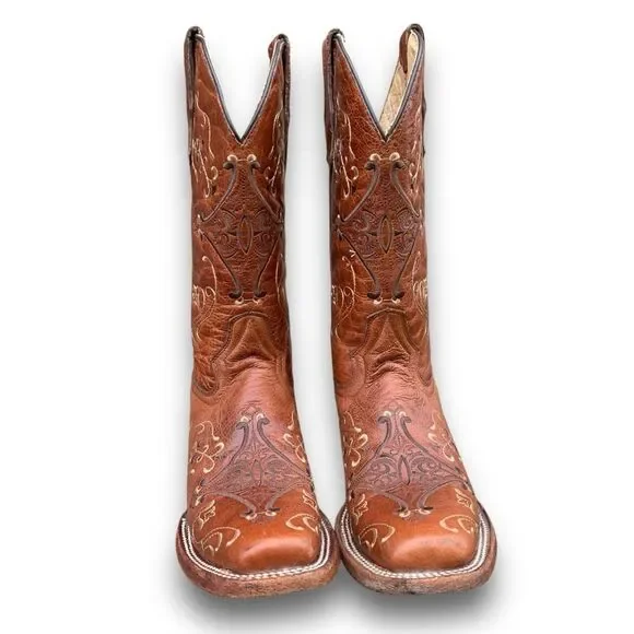 Circle G Cognac Embroidered Cowgirl Leather Cowboy Boots Women’s size 7.5 - Picture 9 of 16
